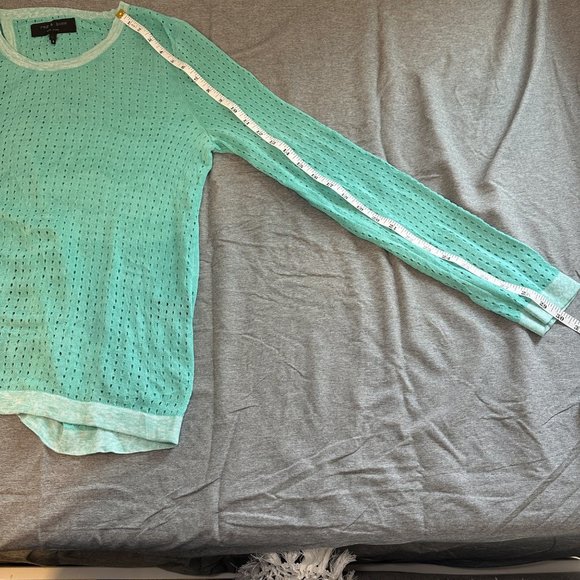Rag & Bone, Teal Long‎ Sleeve 100% Cotton Blouse Mesh Open Back, Women Medium - Picture 6 of 10